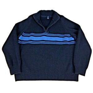 GAP Mens XXL Navy Blue Striped‎ Quarter Zip Ribbed Knit Cotton Sweater 2004 Y2K
